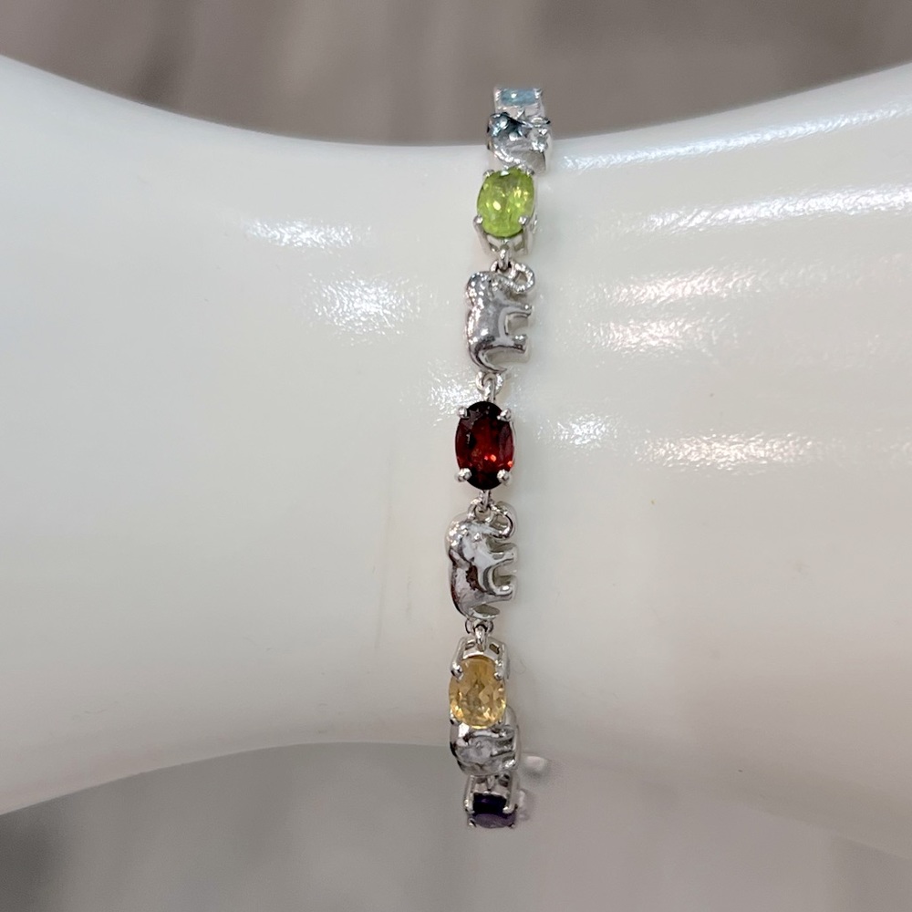 Multigemstone Silver Elephant BOLO Bracelet - Picture 4 of 11